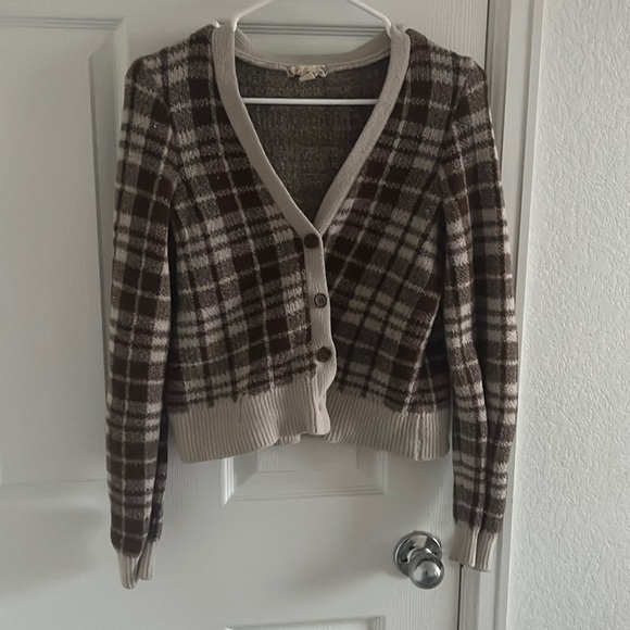Drop shoulder brown button up cardigan - Picture 1 of 2